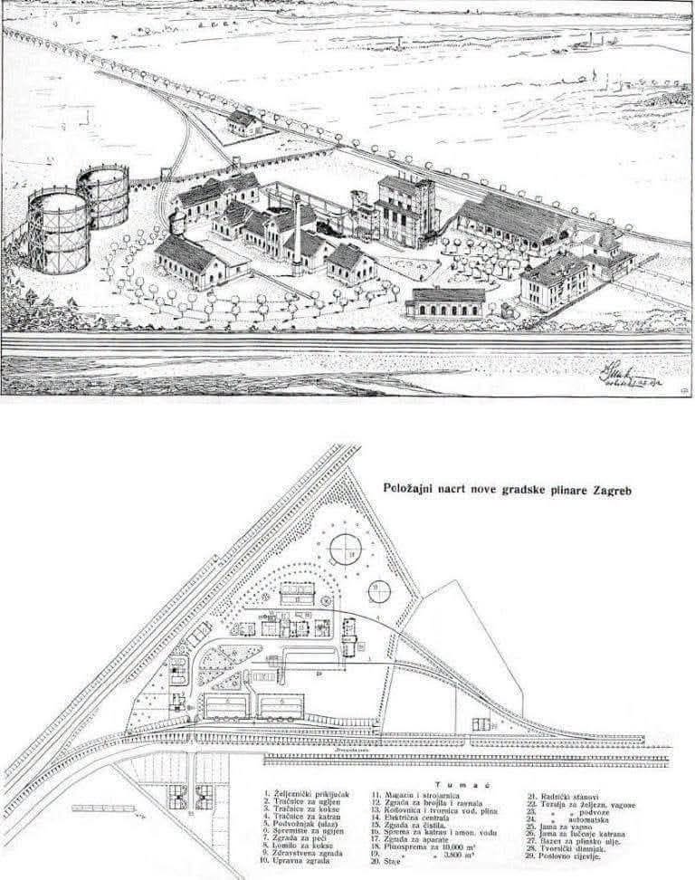 Gradska plinara na Radničkoj cesti 1909. godine, položajni nacrt